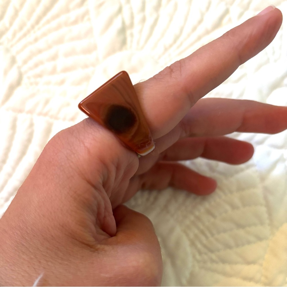 Vintage Solid Carved Agate Ring - image 2